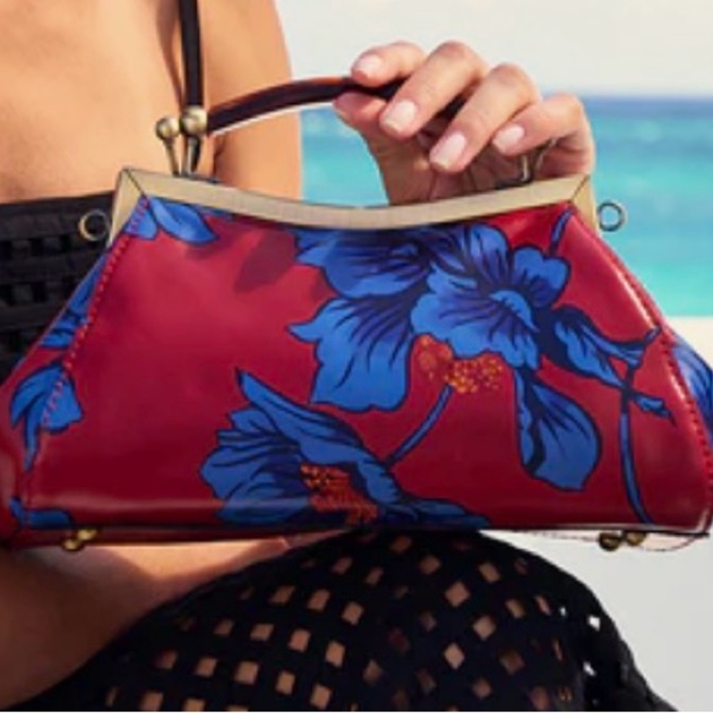 Patricia Nash Leather Red and Blue Grecian Rose Shoulder Bag - Picture 2 of 11